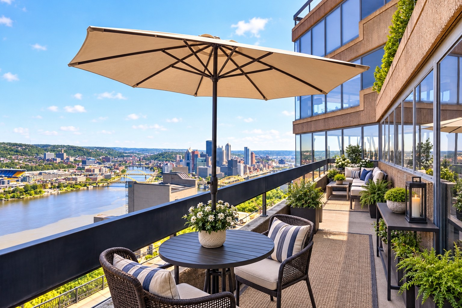 36-foot corner terrace · room to unwind · Virtually staged